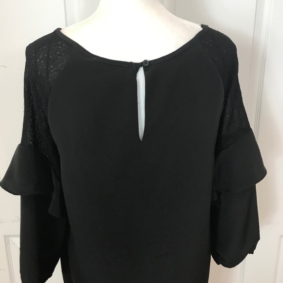 H Halston Black Dress with Lace Shoulders Size M - Picture 9 of 15